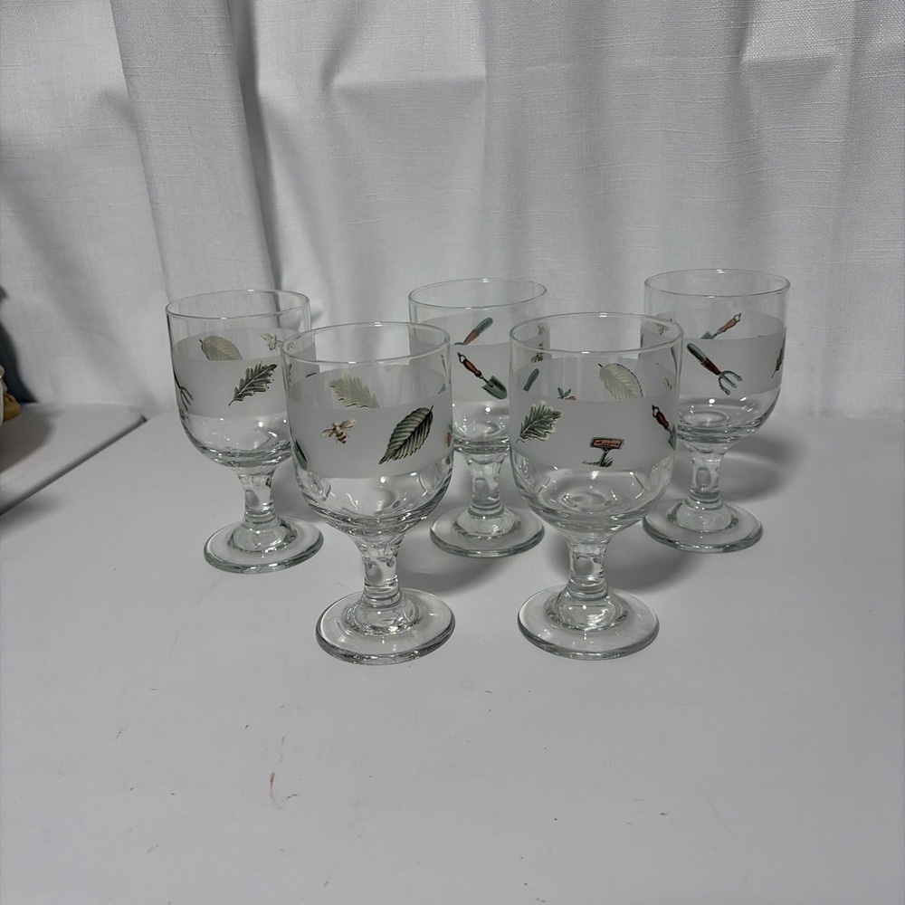 Pfaltzgraff Naturewood Iced Tea Water Glasses Goblets 5 3/4” Set of 5 Vintage